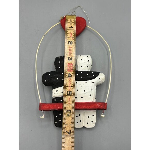 Hand Painted Black White Polka Dot Cat Couple Hanging Swing Heart Wood - Picture 6 of 6